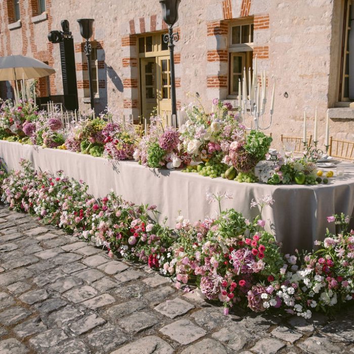 Elegant French château wedding dinner with candlelight