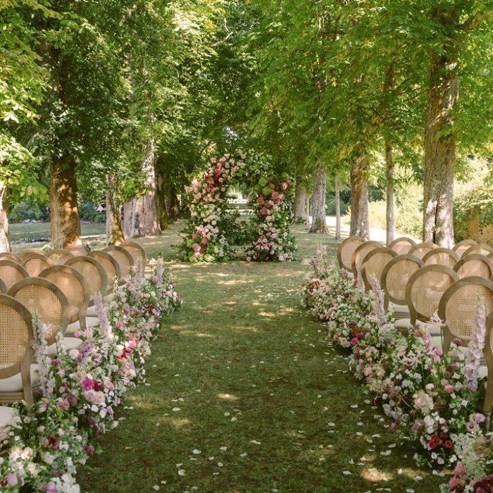 Elegant château ceremony setup in France