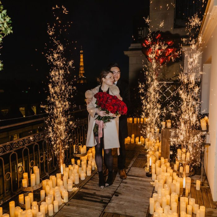 bretahtaking rooftop proposal in paris